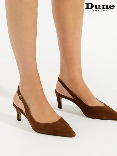 Dune London Brown Celinna Set Back Kitten Slingback Shoes (AA7354) | € 154