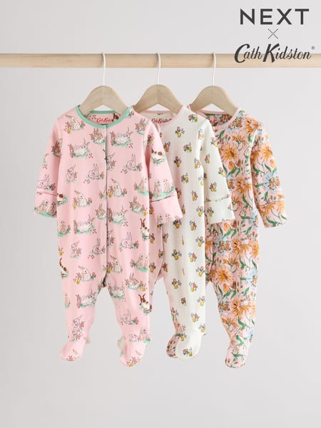 Pink/Ecru Cath Kidston Floral Baby 100% Cotton Sleepsuits 3 Pack (AA7360) | € 33 - € 37