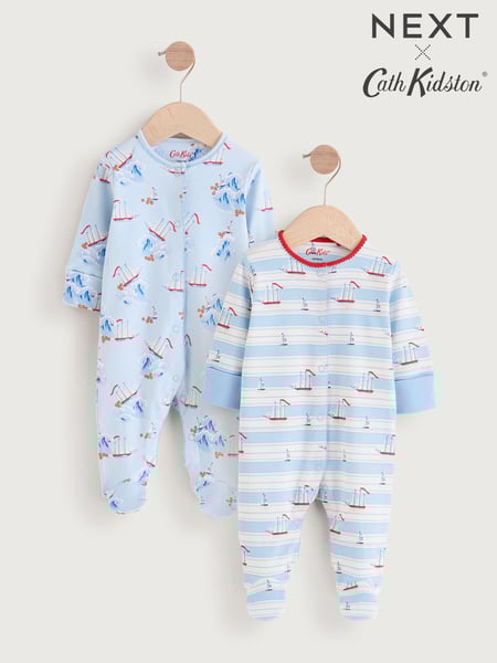 Blue/White Nautical Cath Kidston Baby 100% Cotton Sleepsuits 2 Pack (AA7361) | € 23 - € 26
