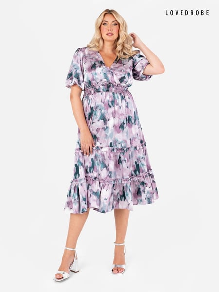 Lovedrobe Shirring Waist Puff Sleeve Midi Dress (AA7489) | € 41