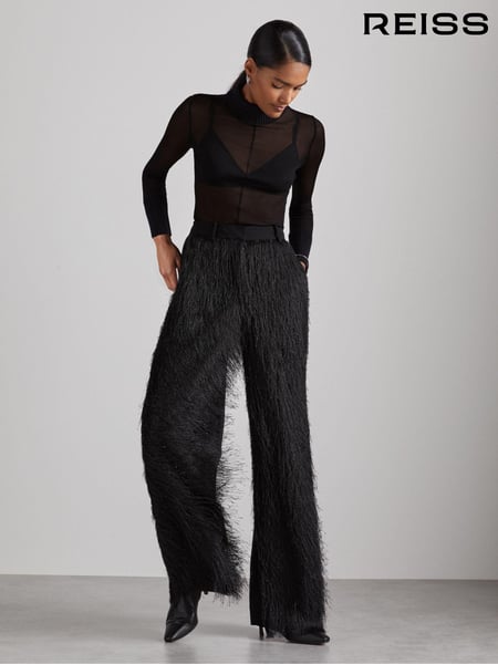 Reiss Black Danni Atelier Fringed Crepe Trousers (AA7959) | € 491