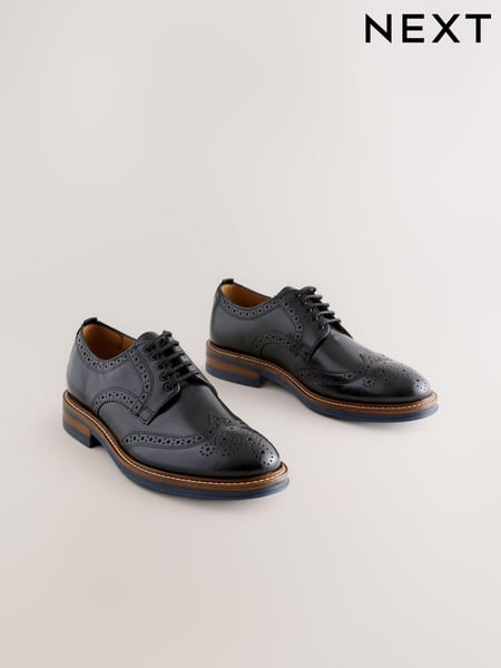 Black Standard Fit Leather Contrast Sole Chunky Brogues Shoes (AA7961) | € 97
