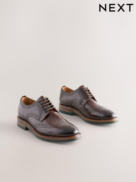 Brown Standard Fit Leather Contrast Sole Chunky Brogues Shoes (AA7962) | € 97