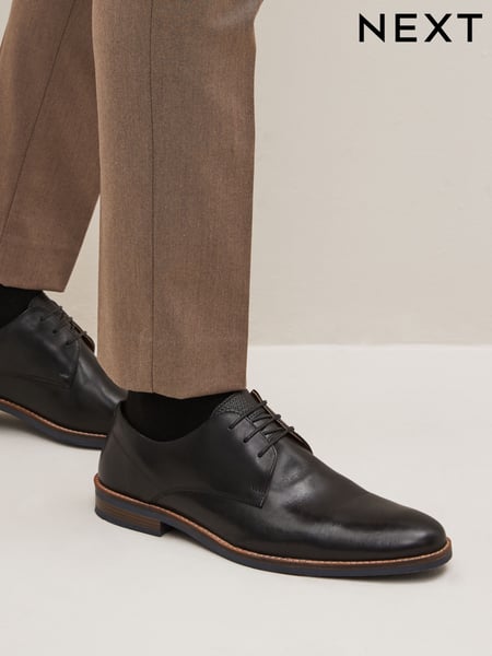 Black Wide Fit Leather Derby Shoes with Navy Contrast Sole (AA7986) | € 82
