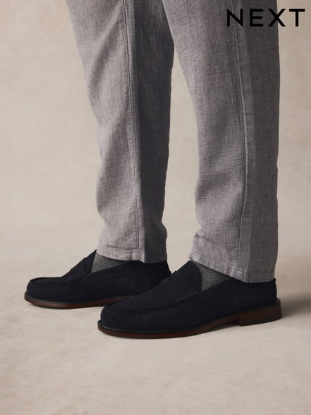 Navy Standard Fit Suede Penny Loafers (AA8119) | € 75