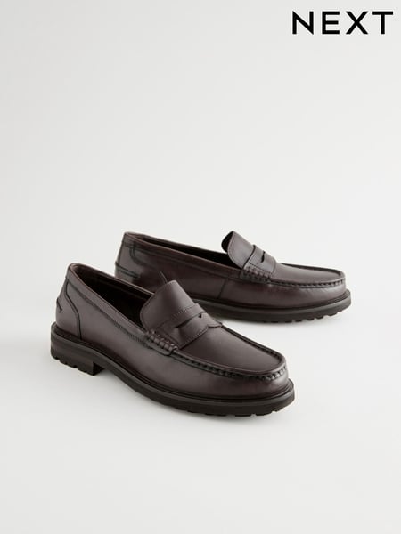 Brown Leather Cleated Sole Penny Loafers (AA8141) | € 90
