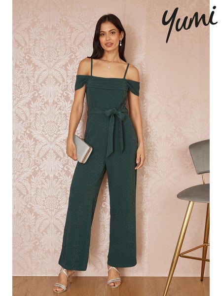 Yumi Green Sparkle Stretch Bardot Jumpsuit (AA8595) | € 75