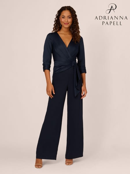 Adrianna Papell Blue Satin Crepe Jumpsuit (AA8629) | € 125