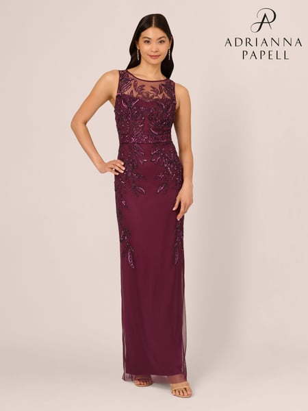 Adrianna Papell Red Studio Beaded Column Long Dress (AA8638) | € 248