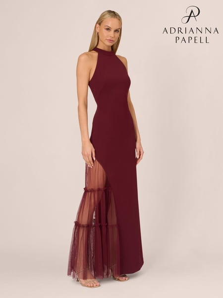 Adrianna by Adrianna Papell Red Knit Crepe Halter Gown (AA8646) | € 271