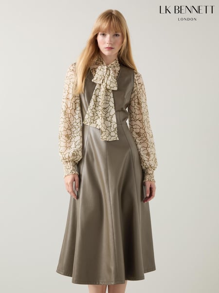 LK Bennett Green Laurie Olive Faux Leather Pinafore Dress (AA9057) | € 233