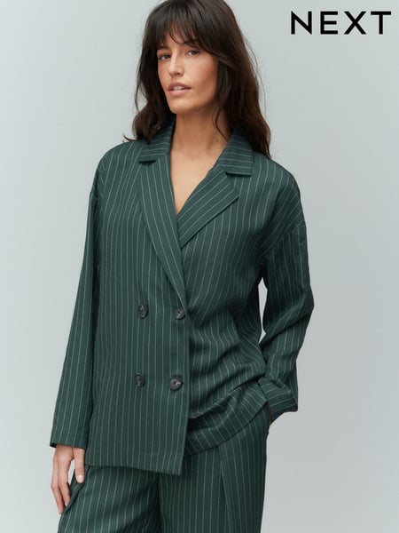 Green Relaxed Lightweight Double Breasted Stripe Blazer (AA9398) | € 44