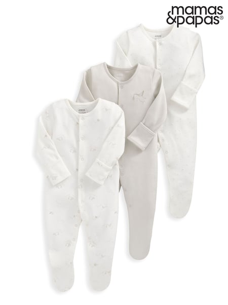 Mamas & Papas 100% Cotton Stork White Sleepsuits 3 Pack (AA9450) | € 34