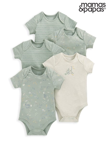 Mamas & Papas Green 100% Cotton Dino Bodysuits 5 Pack (AA9461) | € 19