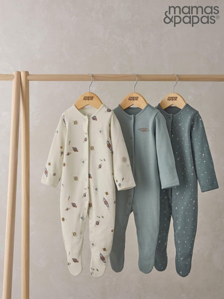 Mamas & Papas Blue 100% Cotton Planets Sleepsuits 3 Pack (AA9485) | € 34
