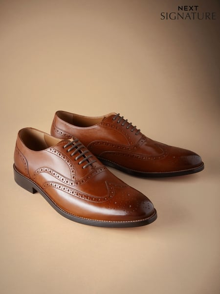 Tan Brown Standard Fit Signature Italian Leather Wingcap Brogue Shoes (AA9491) | € 148