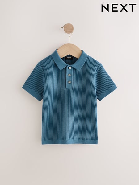 Blue Button Neck Knitted 100% Cotton Polo Shirt (3mths-7yrs) (AA9493) | € 17 - € 20