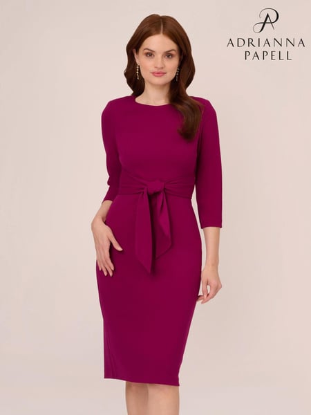 Adrianna Papell Pink Knit Crepe Tie Waist Sheath Dress (AB1124) | € 201