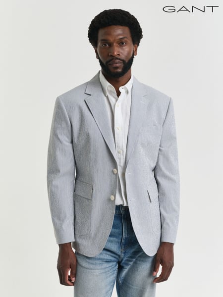 GANT Grey Slim Fit Seersucker 100% Cotton Suit Jacket (AB1633) | € 546