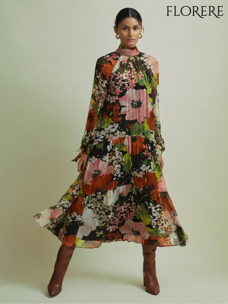 Florere Multi Tiered Tie Neck Midi Dress (AB1711) | € 418