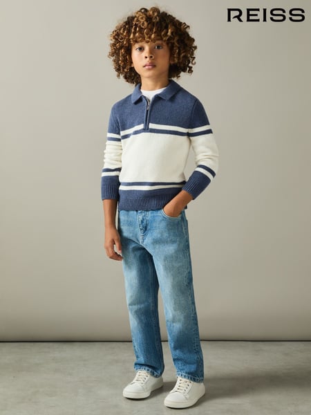 Reiss Blue/White Gallow 3-9 yrs Half-Zip Colour-Block Polo Shirt (AB1713) | € 62