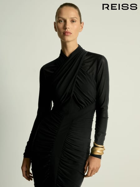Reiss Black Myla Ruched Bodycon Midi Dress (AB1742) | € 293