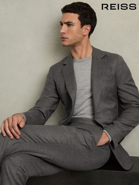 Reiss Grey Melange Degree Sb Slim-Fit Wool-Blend Suit Blazer (AB1760) | € 465