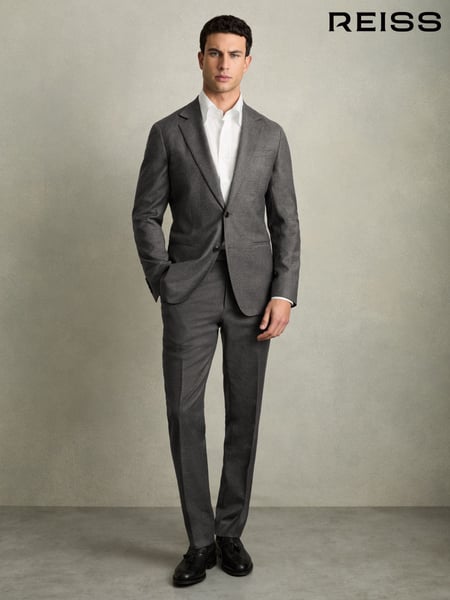 Reiss Grey Melange Degree Slim-Fit Wool Blend Suit Trousers (AB1797) | € 246