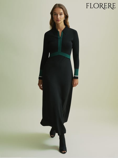 Florere Hybrid Knit Zip-Front Midi Black Dress (AB2028) | € 309