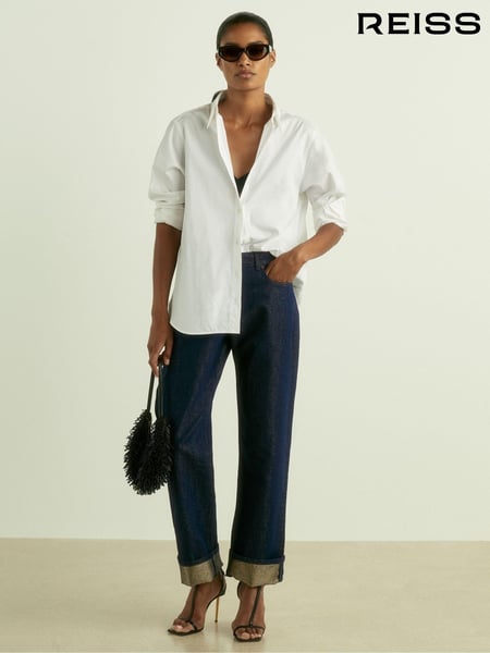 Reiss Indigo Rudi Slim-Leg Metallic-Thread Turn-Up Jeans (AB2039) | € 309