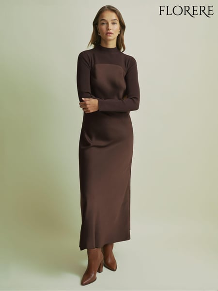Florere Hybrid Knit Midi Chocolate Dress (AB2046) | € 309