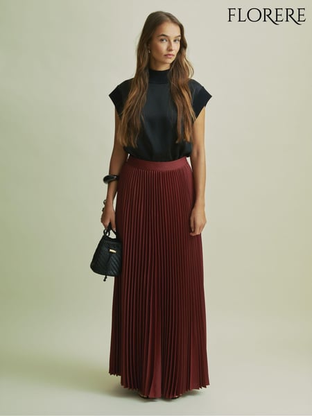 Florere Cinnamon Pleated Satin Maxi Skirt (AB2050) | € 231
