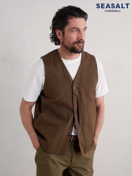 Seasalt Cornwall Brown Mens Cotton Metern Waistcoat (AB2204) | € 91