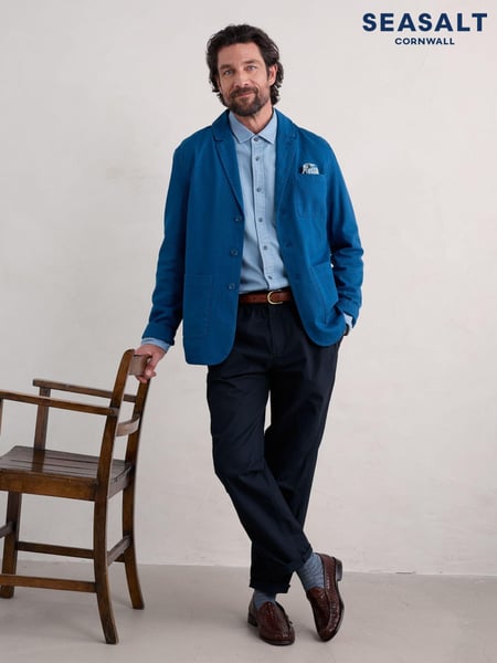 Seasalt Cornwall Blue Mens Tollgate Linen Blend Jacket (AB2237) | € 75
