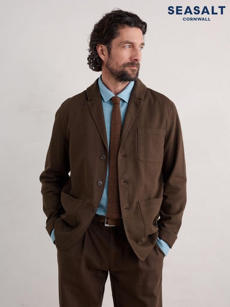 Seasalt Cornwall Brown Mens Tollgate Linen/Cotton Blend Jacket (AB2246) | € 151