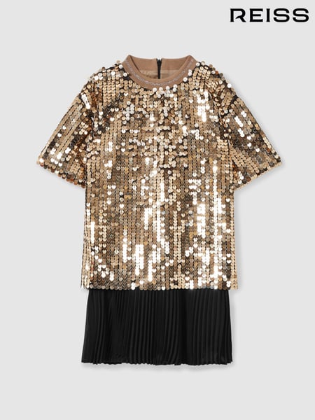 Reiss Gold Darcey 13-14 yrs Sequin T-Shirt Dress (AB2341) | € 133