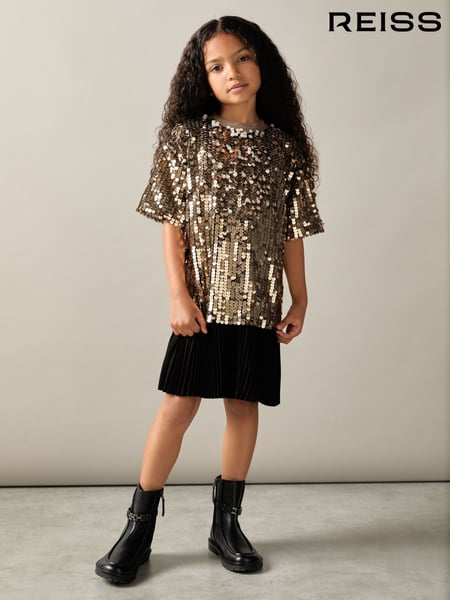 Reiss Gold Darcey 9-13 yrs Sequin T-Shirt Dress (AB2395) | € 126