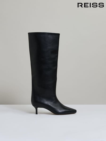 Reiss Black Monica Leather Kitten Heel Boots (AB2406) | € 465