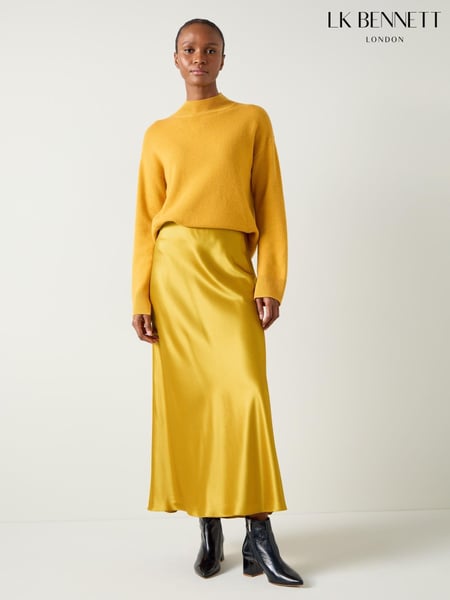 LK Bennett Yellow LK Bennett Yellow Blythe Tawny Gold Satin Bias Midi Skirt (AB2519) | € 155