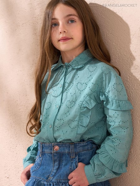 Angel & Rocket Green Juiette Broderie Frill 100% Cotton Shirt (AB2706) | € 24 - € 28
