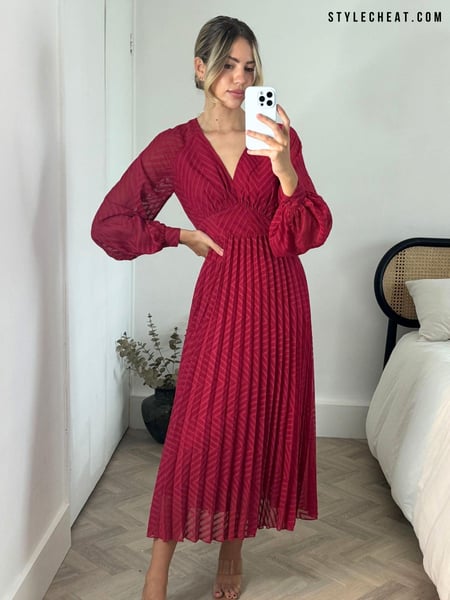 Style Cheat Red Sadie Pleated Balloon Sleeve Maxi Dress (AB2841) | € 58