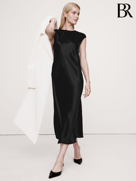 Banana Republic Black Bias-Cut Satin Midi Dress (AB2914) | € 211