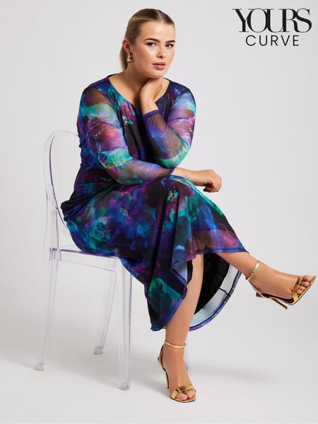 Yours Curve Blue London Mesh Dress (AB3992) | € 78