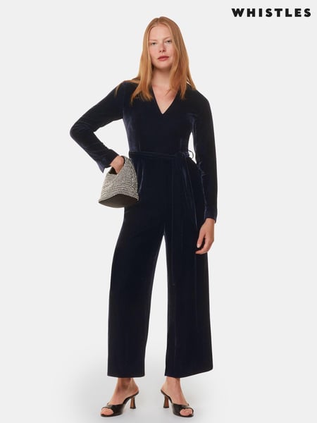 Whistles Blue Elora Velvet Jumpsuit (AB4193) | € 139