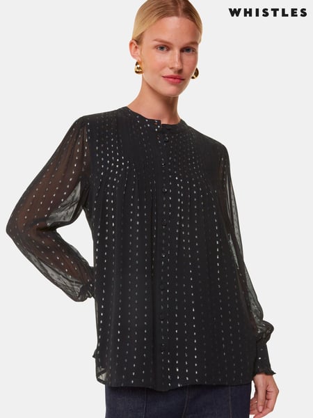 Whistles Black Metallic Stripe Blouses (AB4318) | € 93
