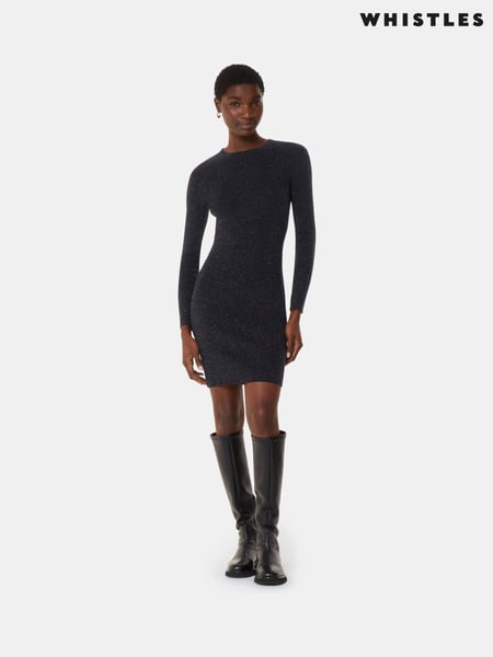 Whistles Black Annie Sparkle Short Knit Dress (AB4327) | € 186