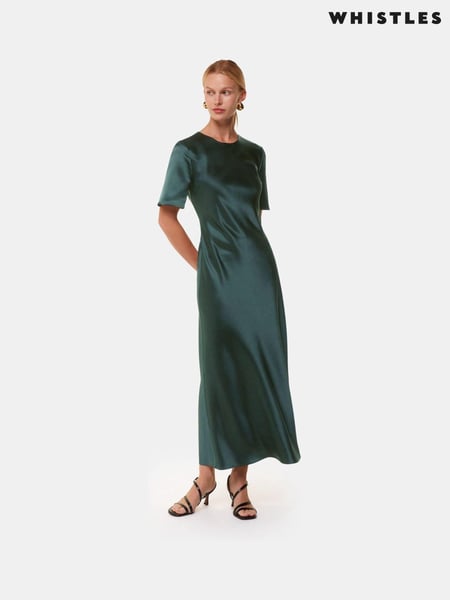 Whistles Green Avery Satin Twist Dress (AB4331) | € 310