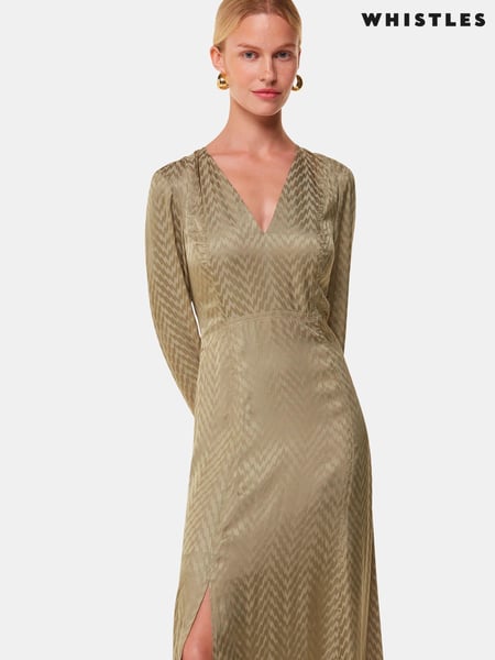 Whistles Green Jacquard Zig Zag Print Dress (AB4339) | € 132
