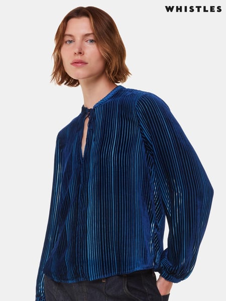 Whistles Blue Devore Stripe Velvet Blouse (AB4391) | € 100