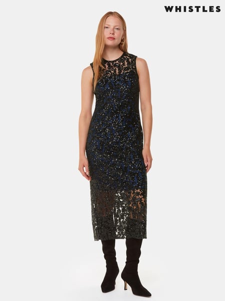 Whistles Floral Sequin Lyra Black Dress (AB4399) | € 155